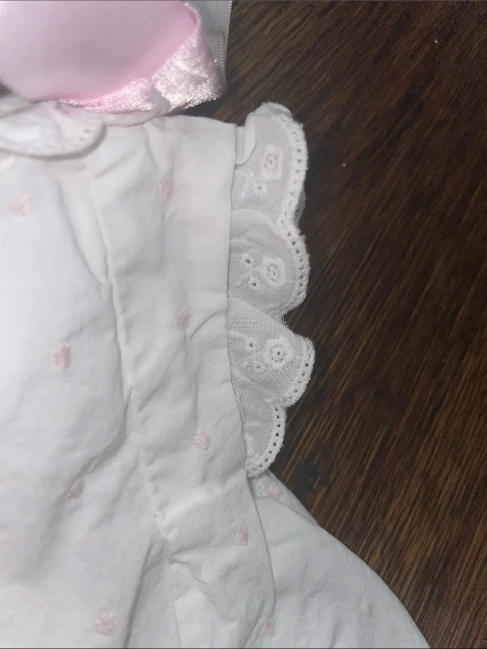 Phlona White Eyelet Baby Dress with Pink Ribbon Bows